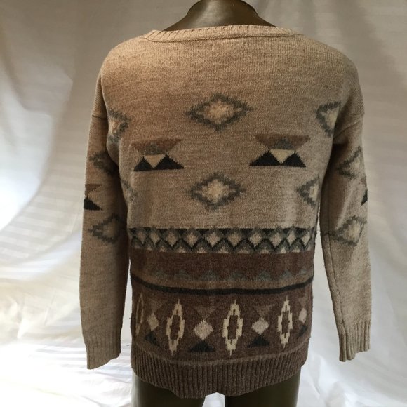 American Eagle Outfitters Mens Sweater Small Pullover Beige Tribal Aztec Wool - Picture 10 of 15